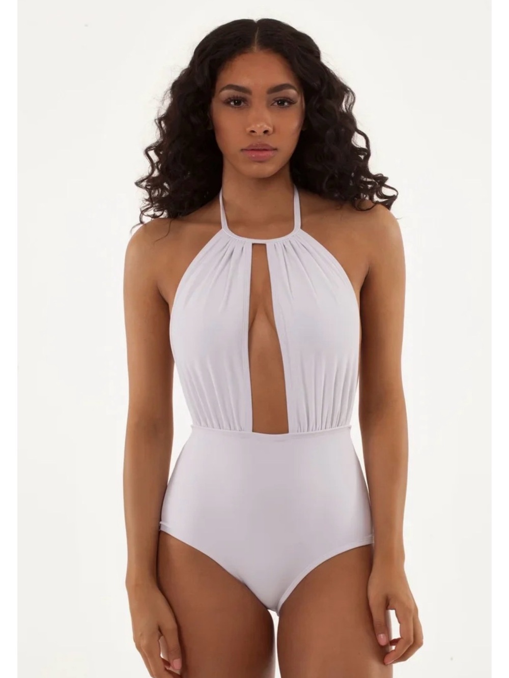 Keyhole Halter One-Piece Swimsuit in Light Lavender